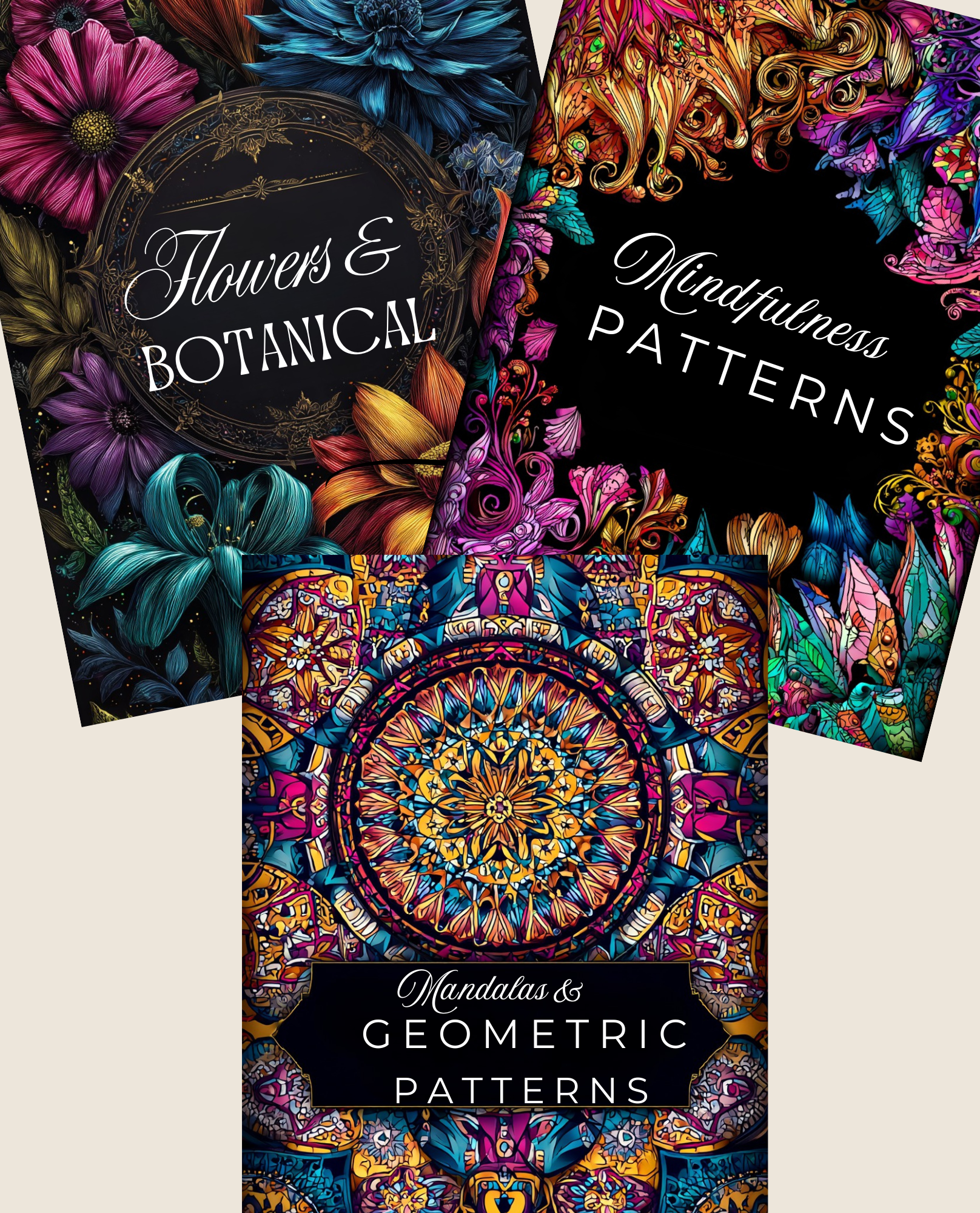 Calm & Creativity Bundle – 3 Adult Colouring Books (153 Pages)(Printable PDF)