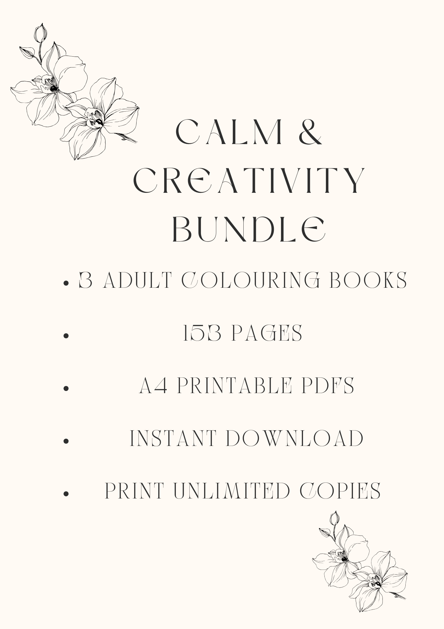 Calm & Creativity Bundle – 3 Adult Colouring Books (153 Pages)(Printable PDF)